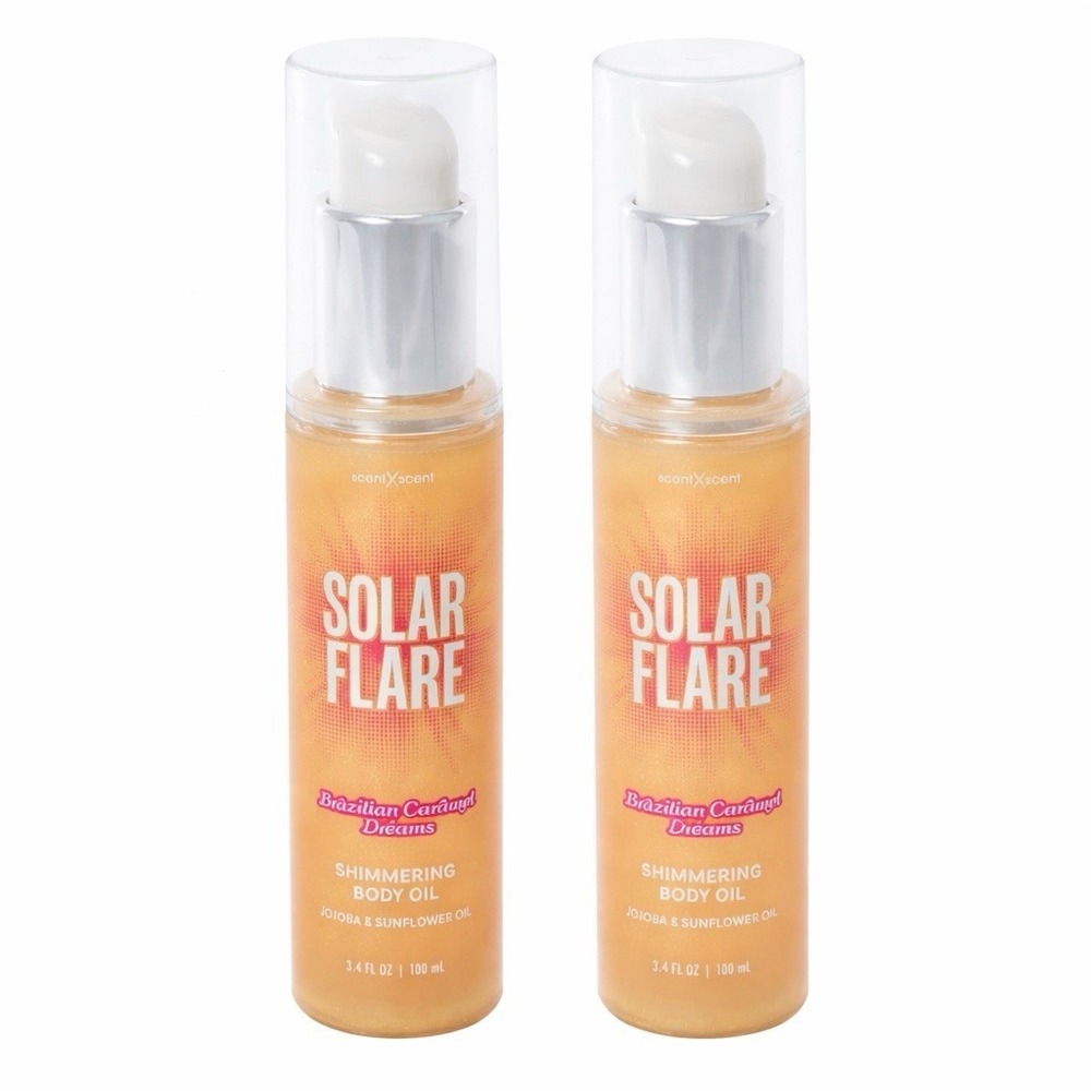 Solar Flare Brazilian Caramel Dreams Shimmering Body Oil New 2 Bottles 6.8 oz